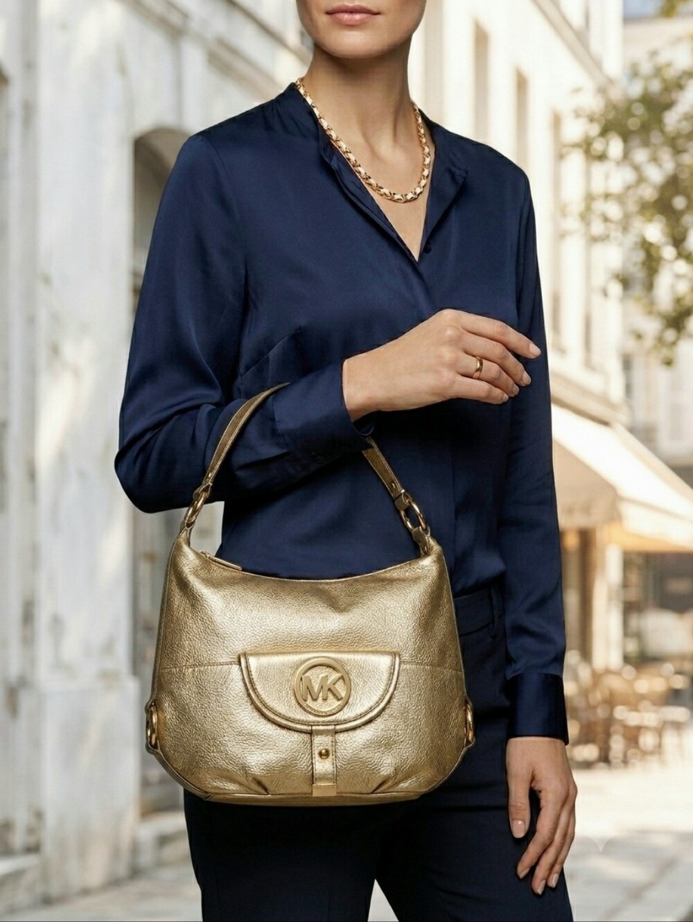 Michael KORS Leather Gold Fulton Bag